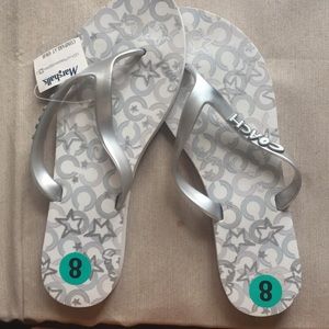 Coach White and Silver Flip Flops